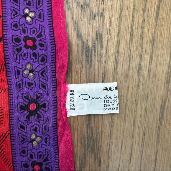 Vintage Oscar de la Renta Paisley Floral Silk Scarf Purple Pink Multicolor 31"sq - Picture 6 of 9
